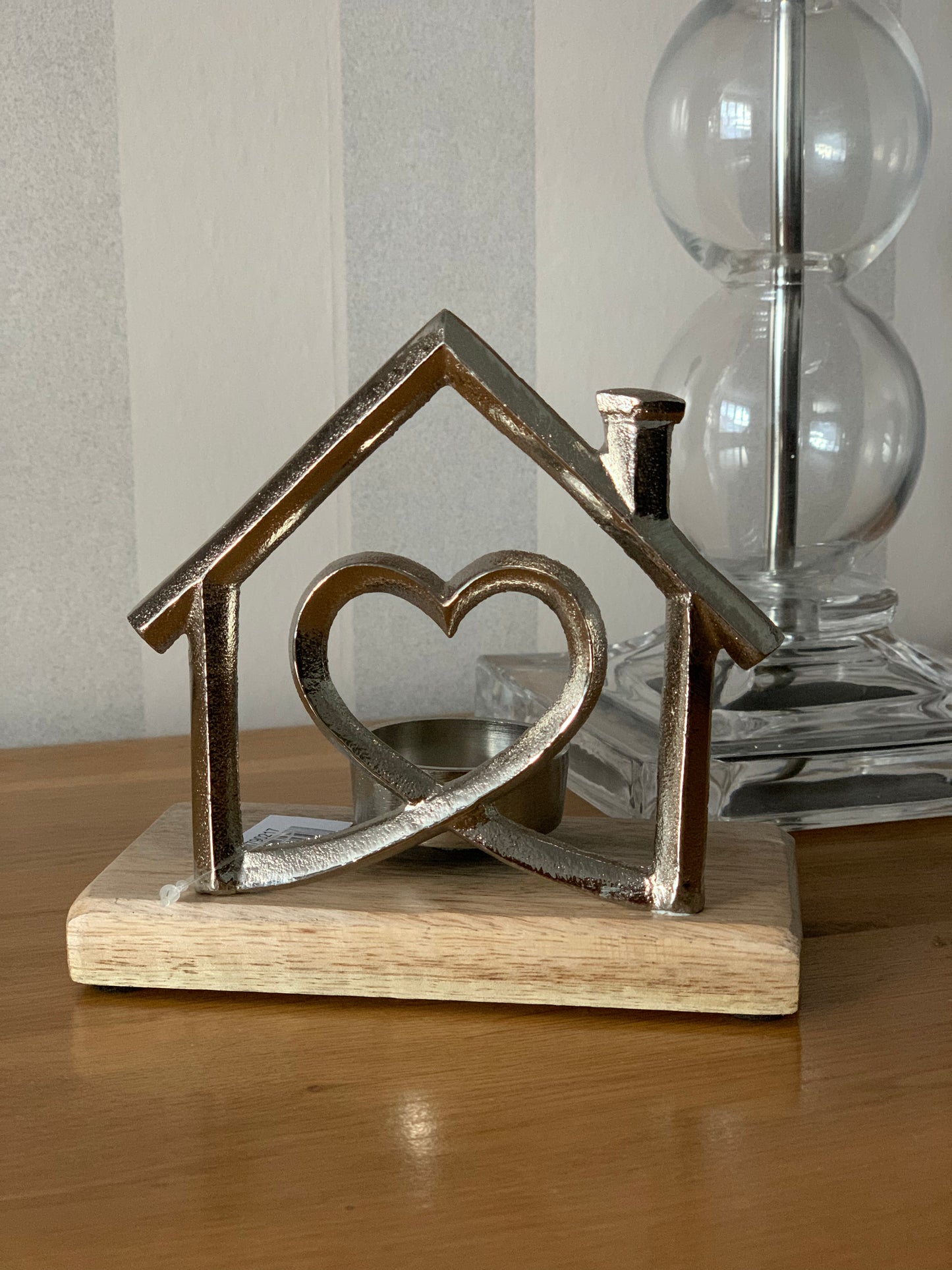 Silver Heart House Tealight Holder