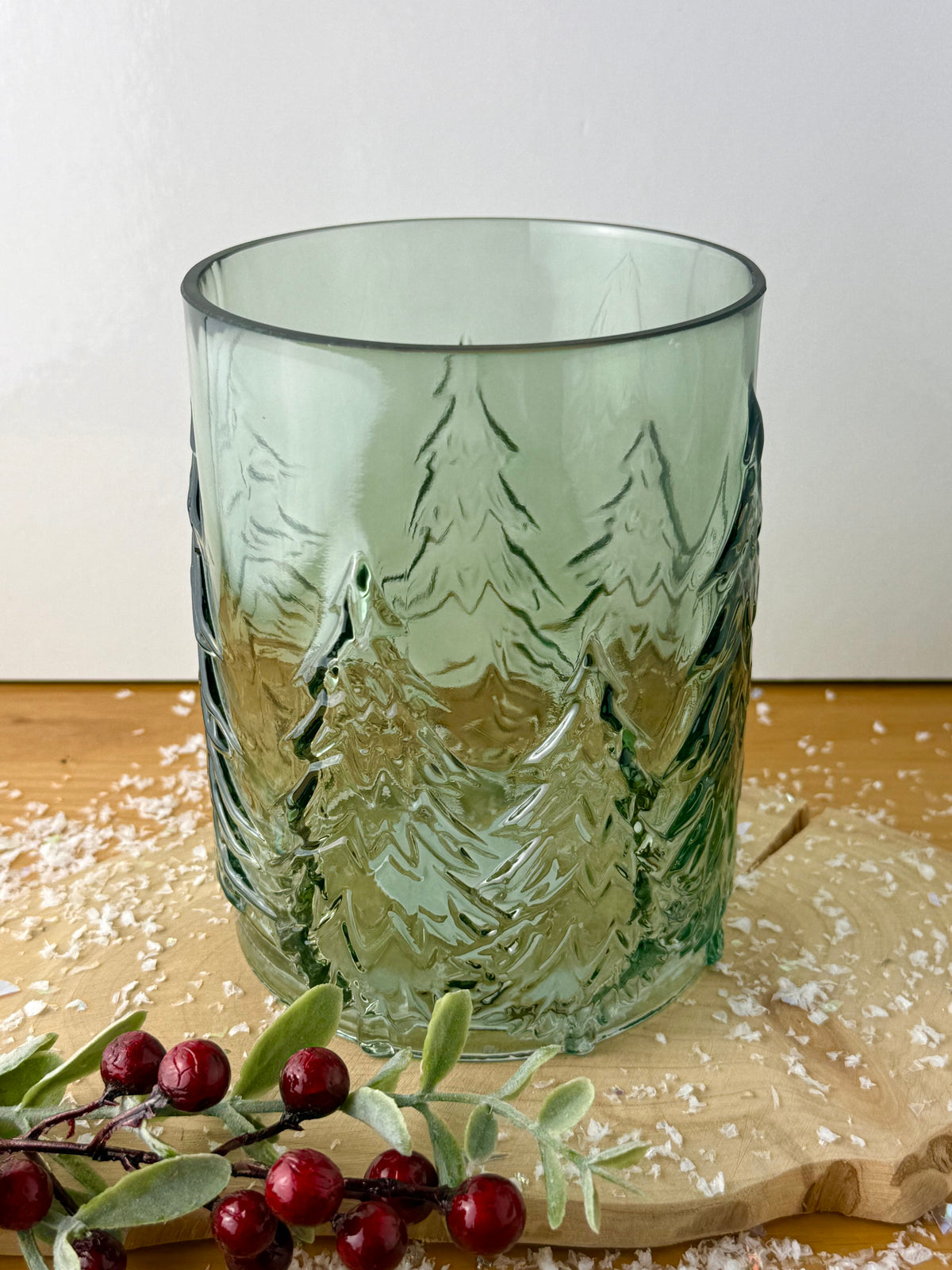 Christmas Green Glass Tree Candle Holder