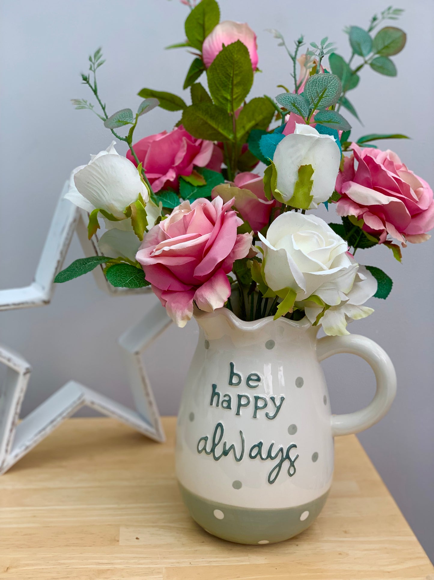 Be Happy Fluted Jug - Grey & White Spot