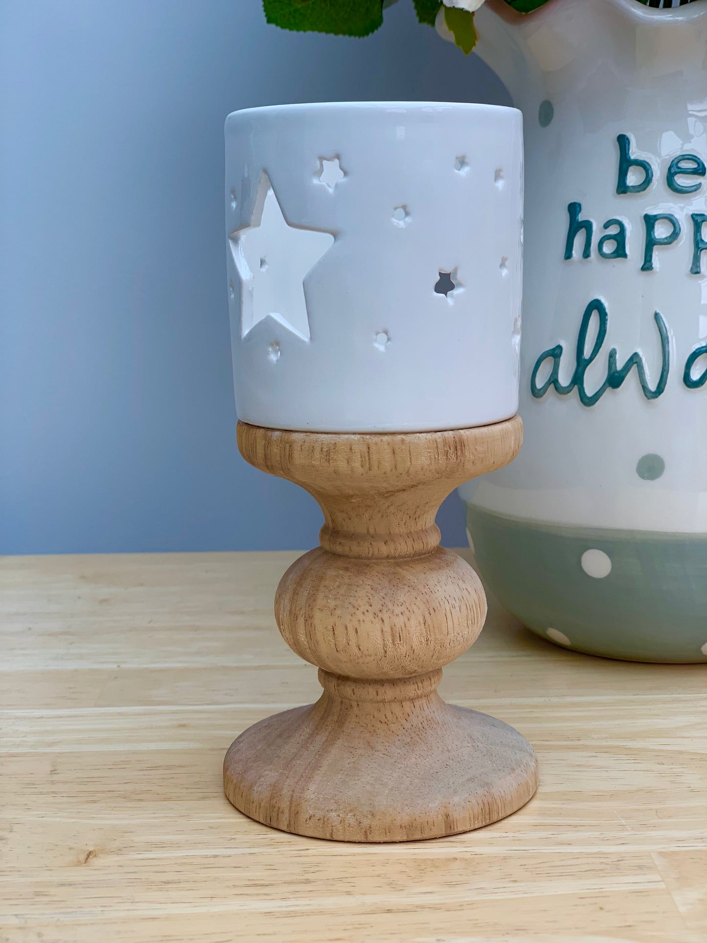 Mango Wood & Ceramic Candle Holder (LAST ONE)