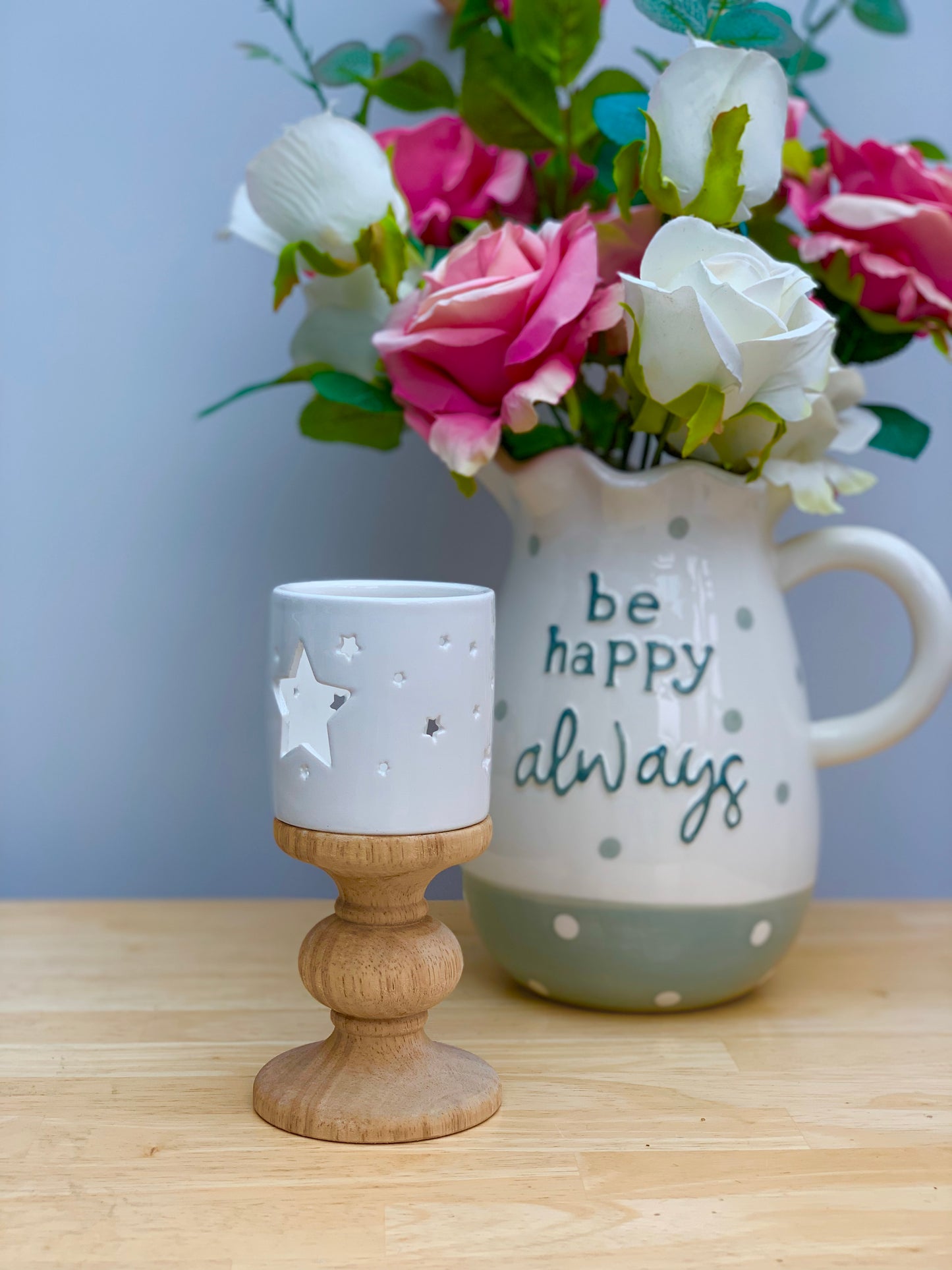 Mango Wood & Ceramic Candle Holder (LAST ONE)