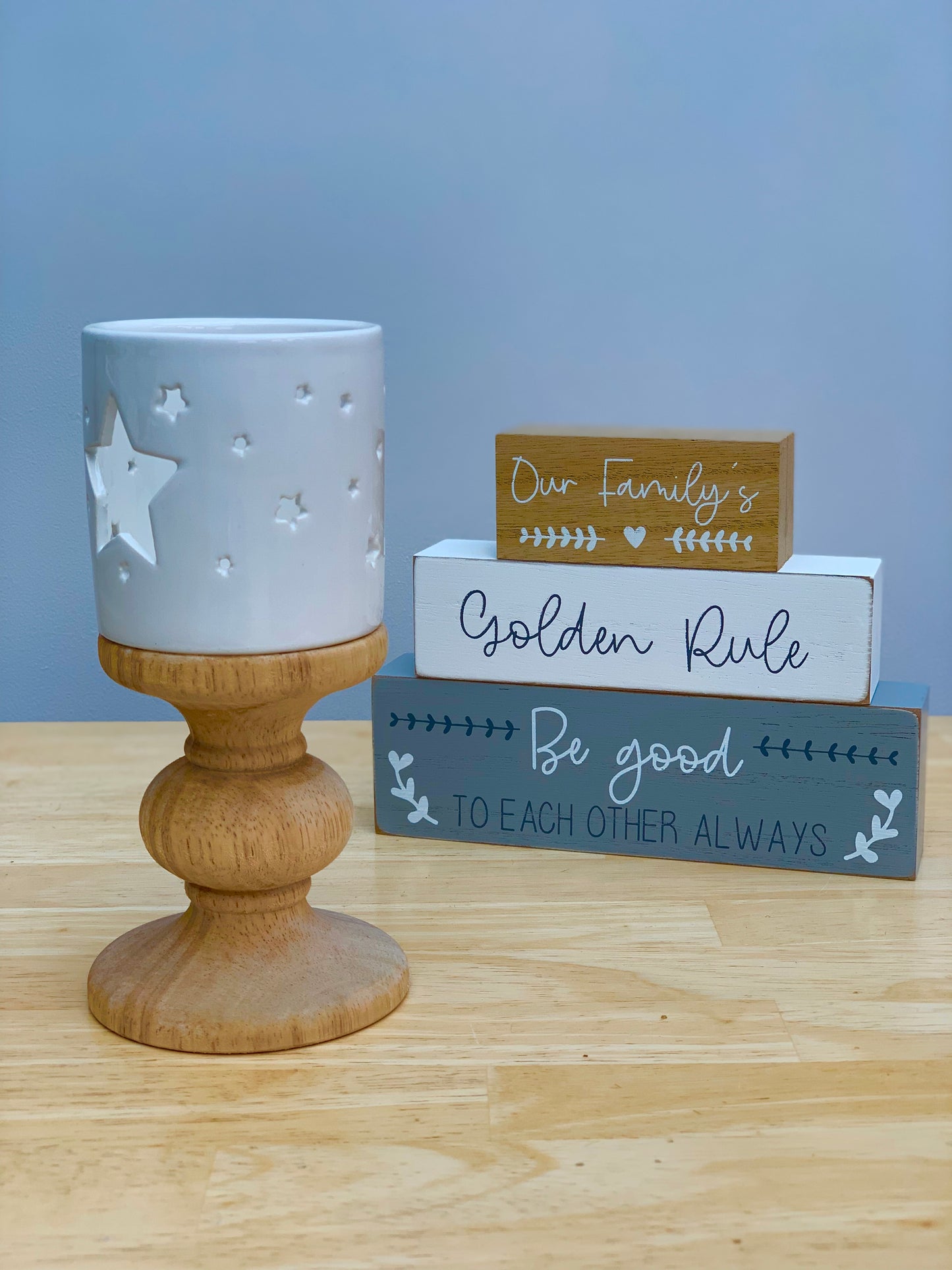 Mango Wood & Ceramic Candle Holder (LAST ONE)