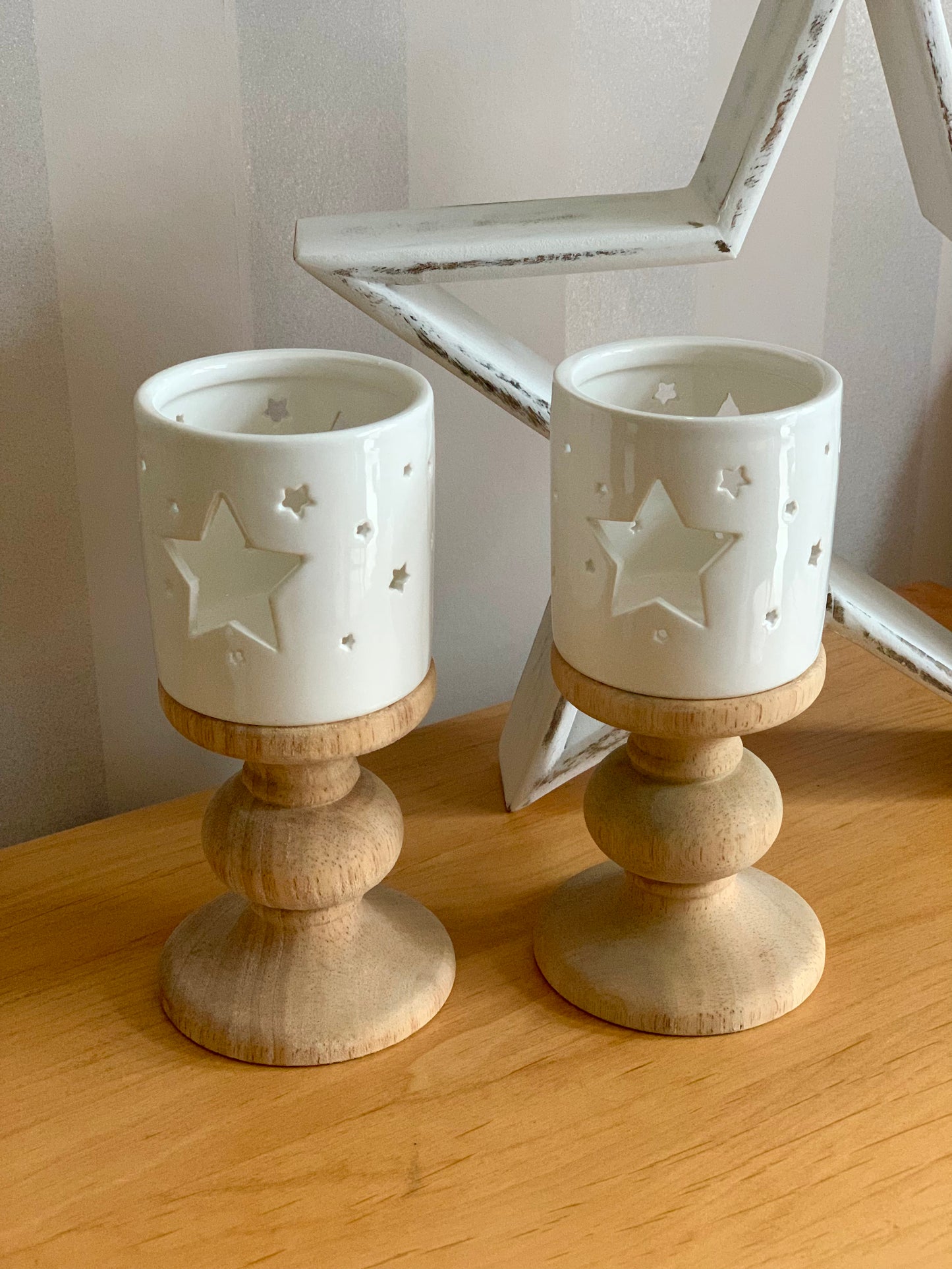 Mango Wood & Ceramic Candle Holder (LAST ONE)