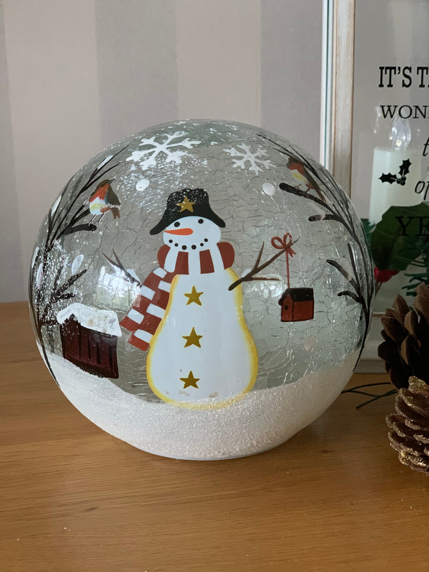 Christmas Crackle LED Snowman Ball - Large