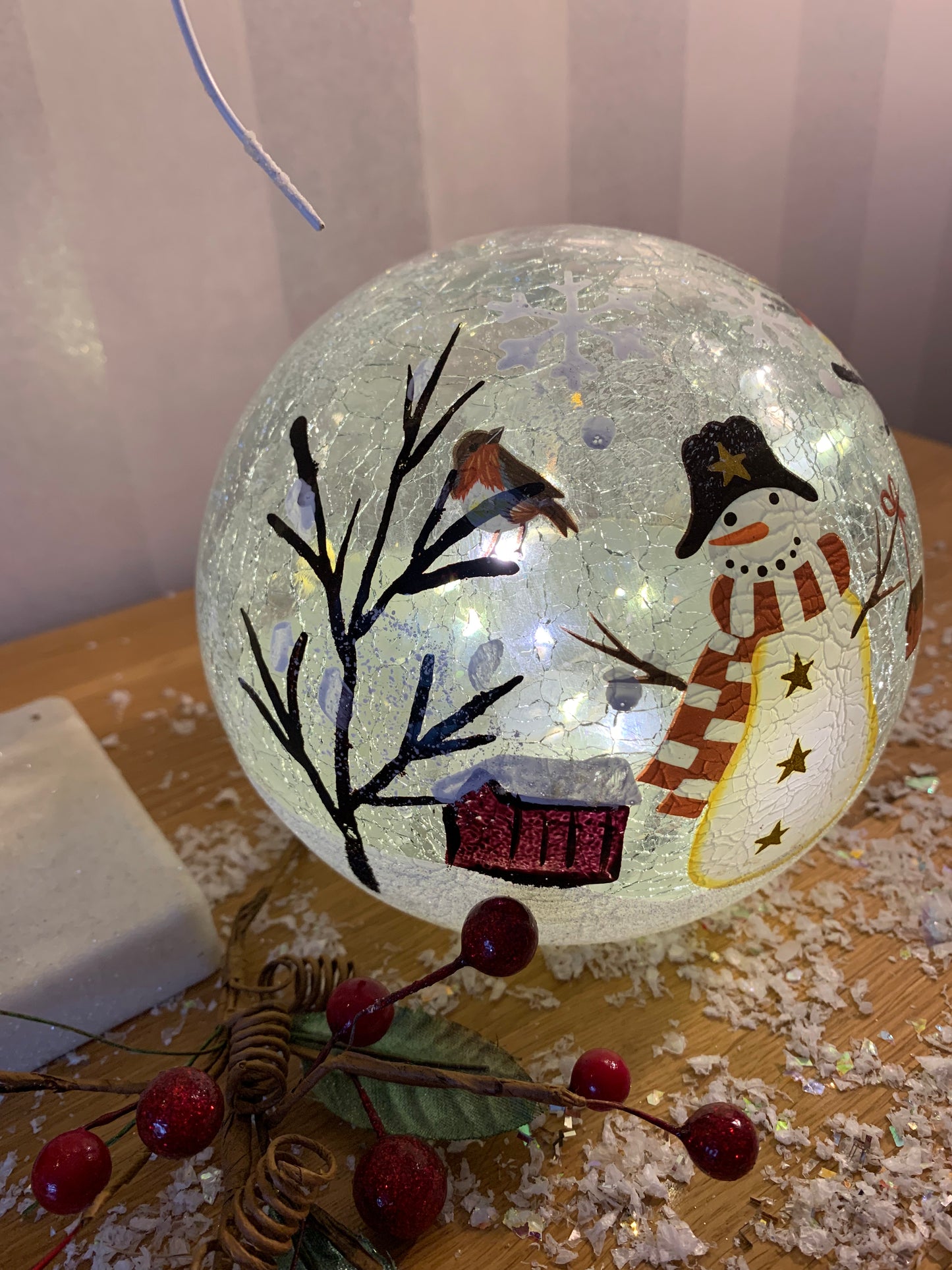 Christmas Crackle LED Snowman Ball - Large