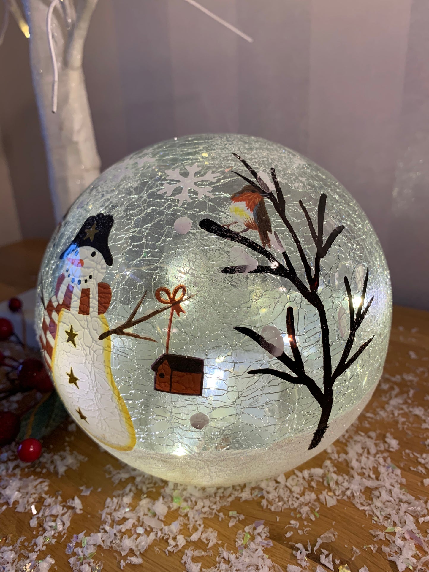 Christmas Crackle LED Snowman Ball - Large