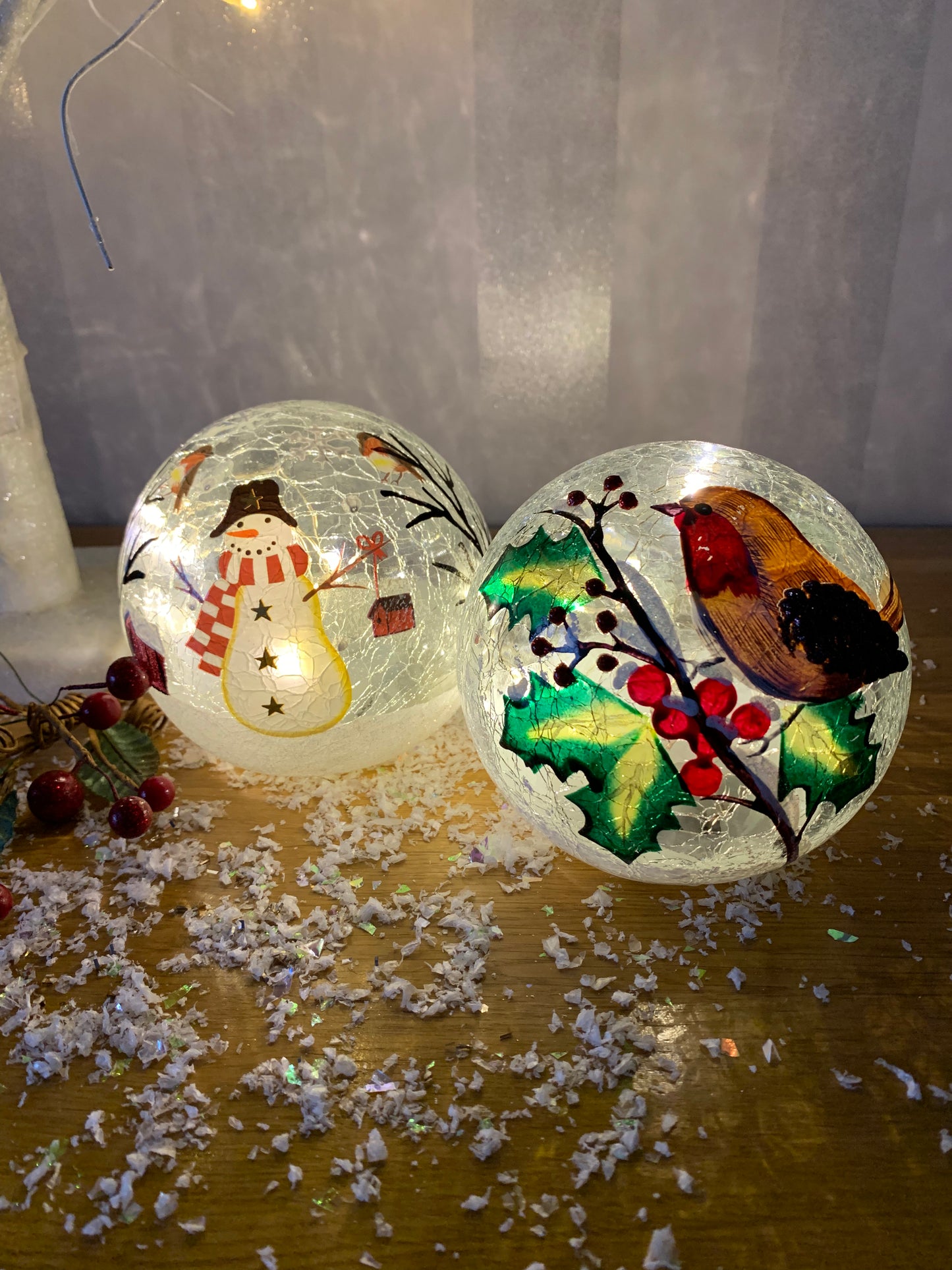 Christmas Crackle LED Snowman Ball - Small