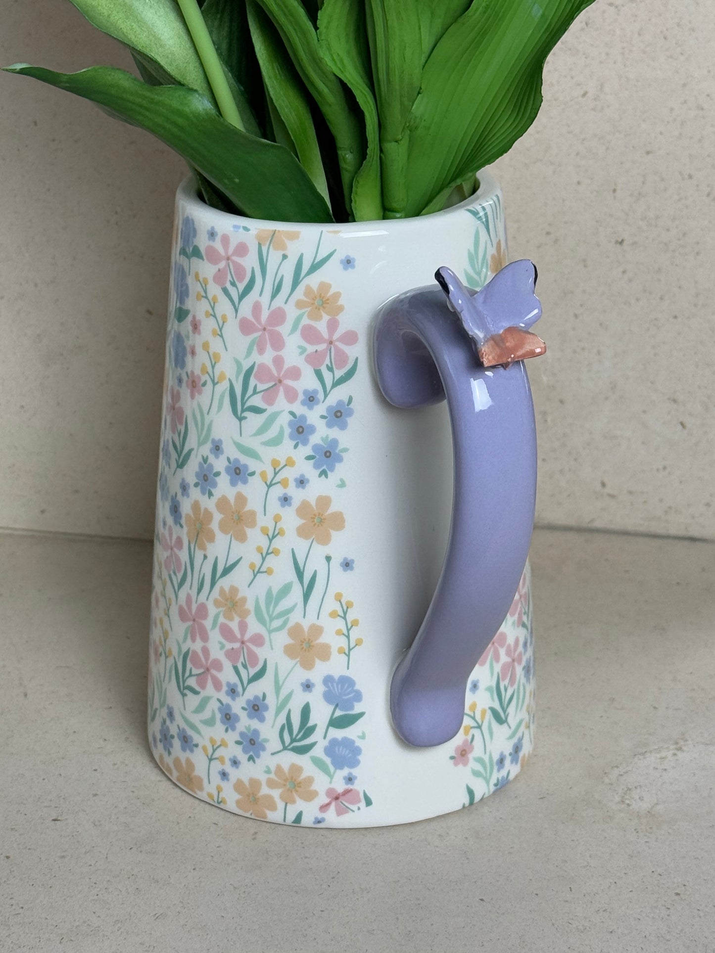 Ditsy Floral Flower Jug with butterfly detail