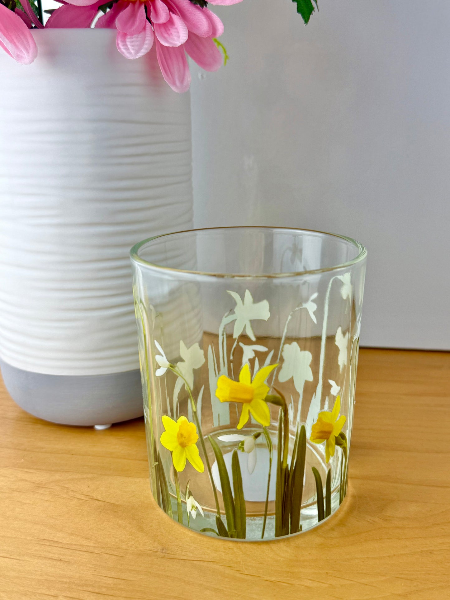 Daffodil & Snowdrops Glass Tea Light Jar