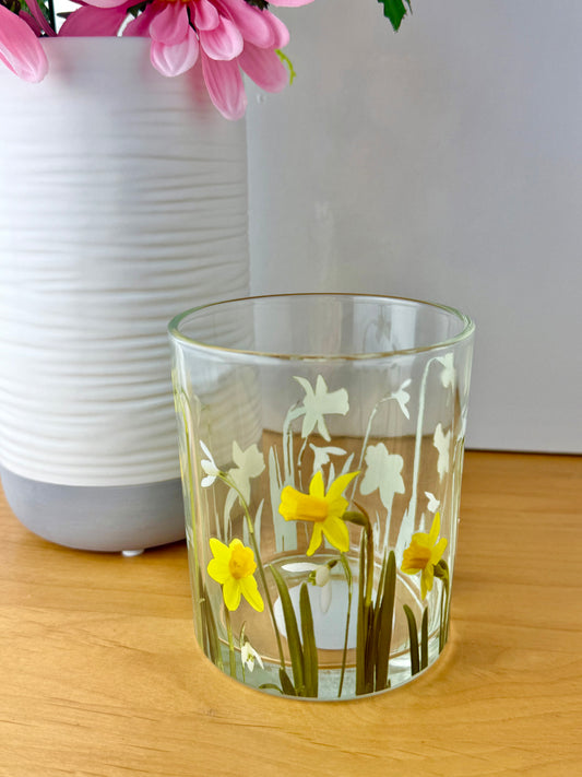 Daffodil & Snowdrops Glass Tea Light Jar