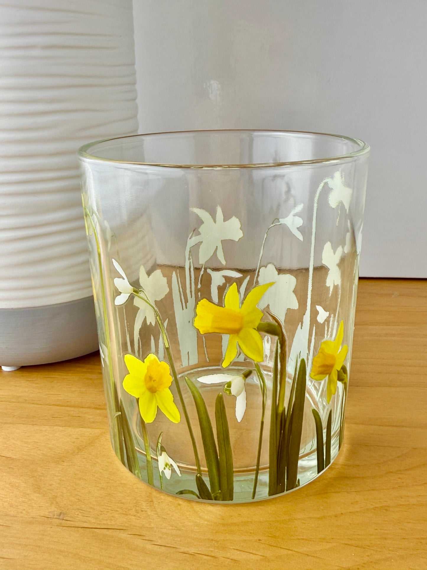 Daffodil & Snowdrops Glass Tea Light Jar