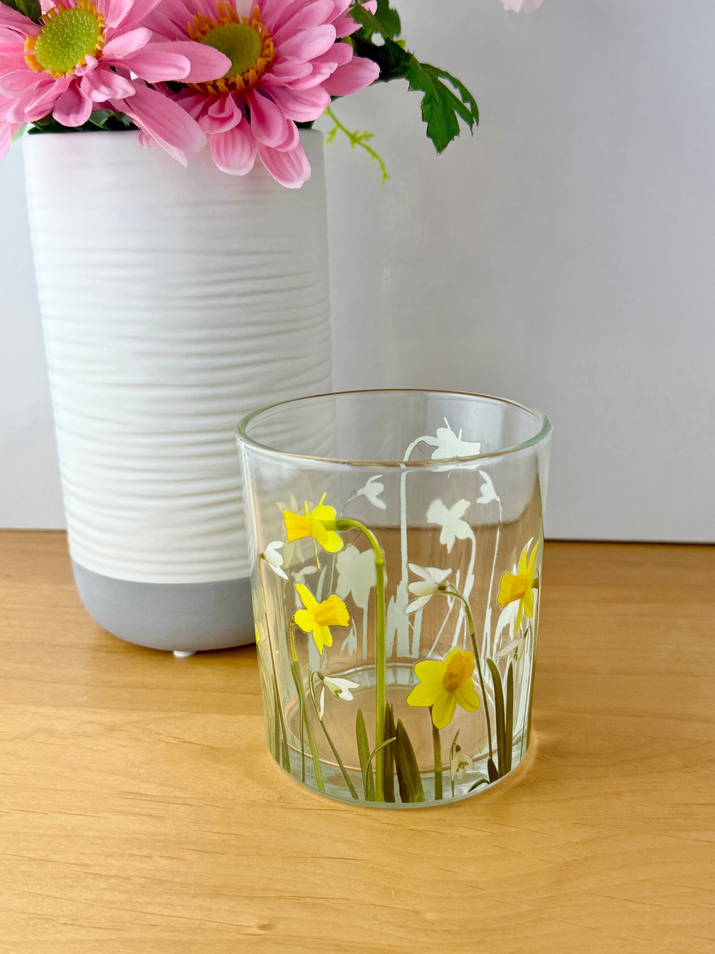 Daffodil & Snowdrops Glass Tea Light Jar