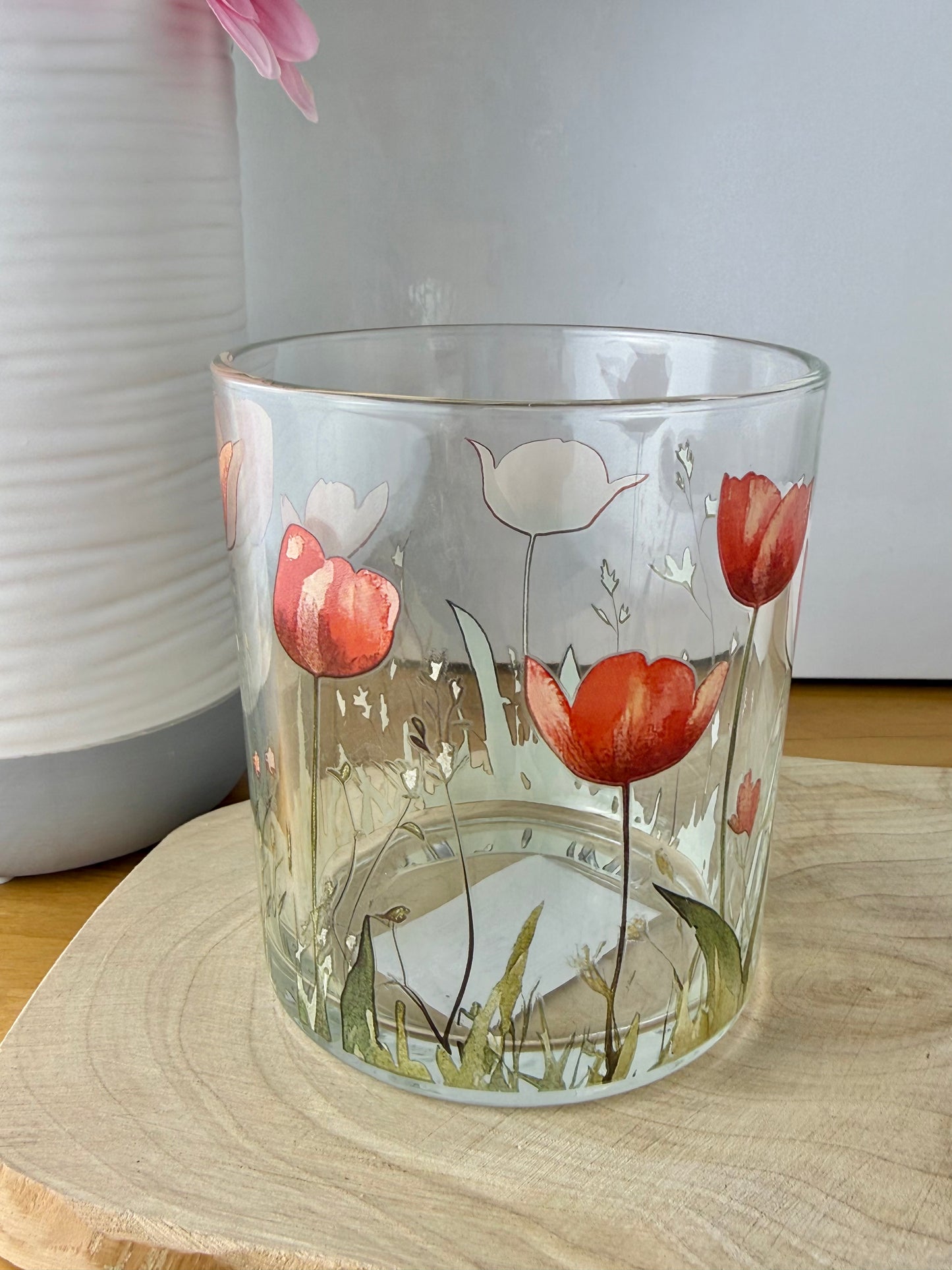 Red Tulip Glass T-Light Jar
