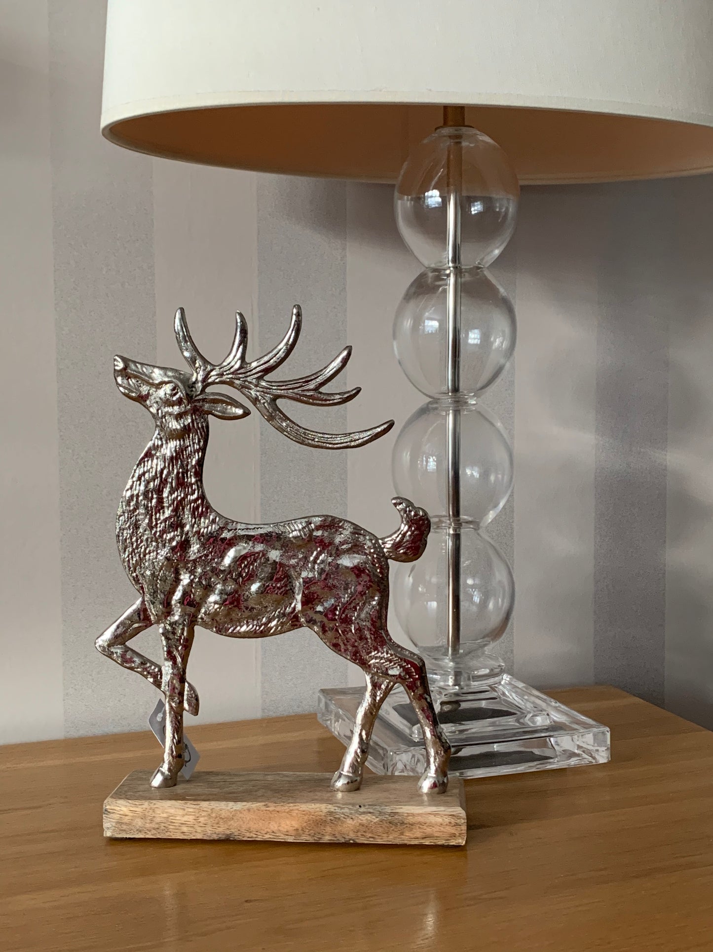 Silver Reindeer On Wooden Base - Large