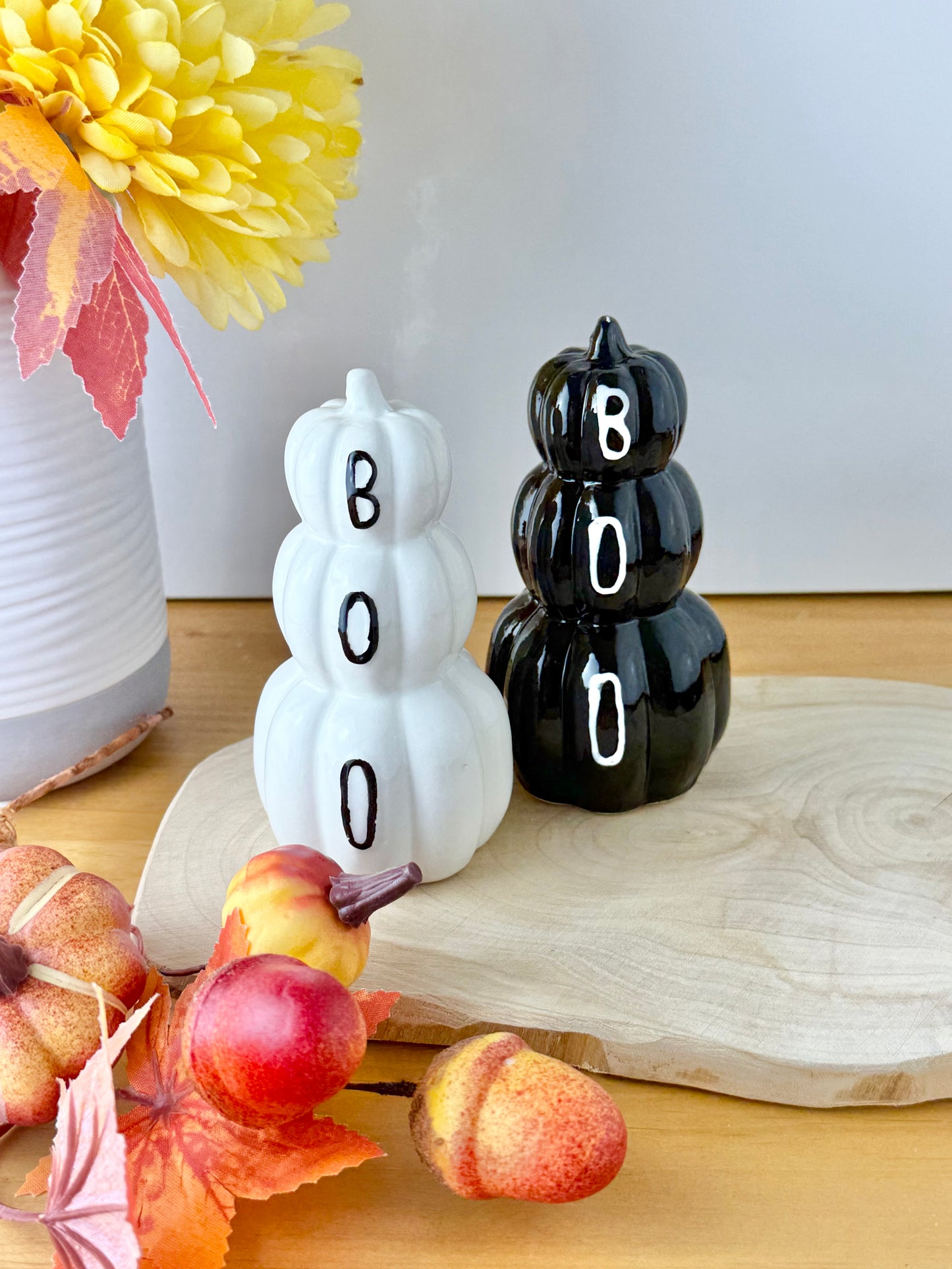 3 Tier Boo Pumpkin Stack - White
