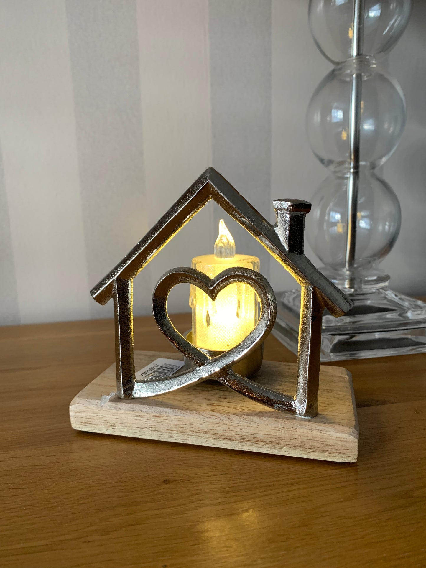 Silver Heart House Tealight Holder