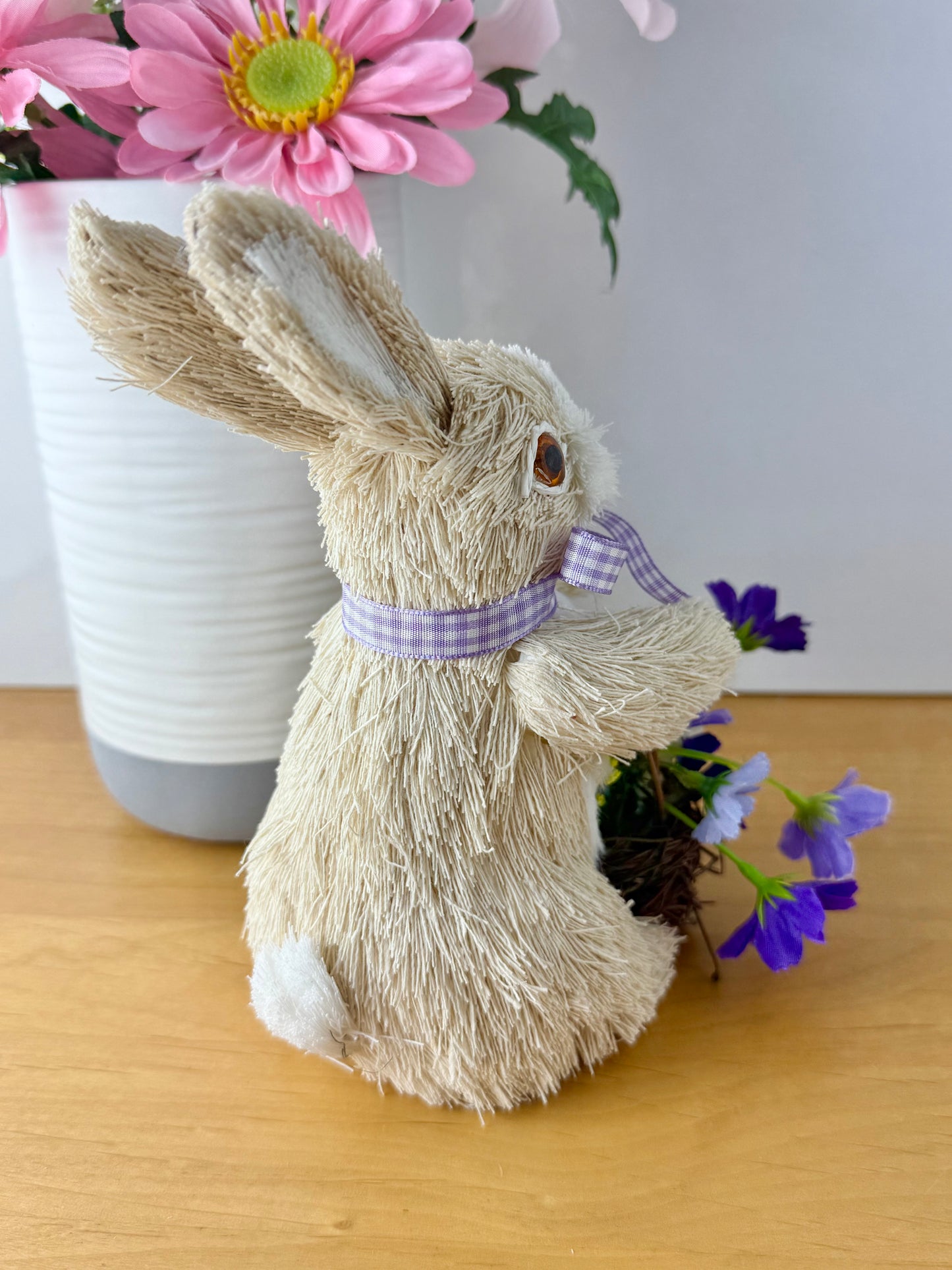 Rattan Rabbit with flower basket - (LAST ONE)