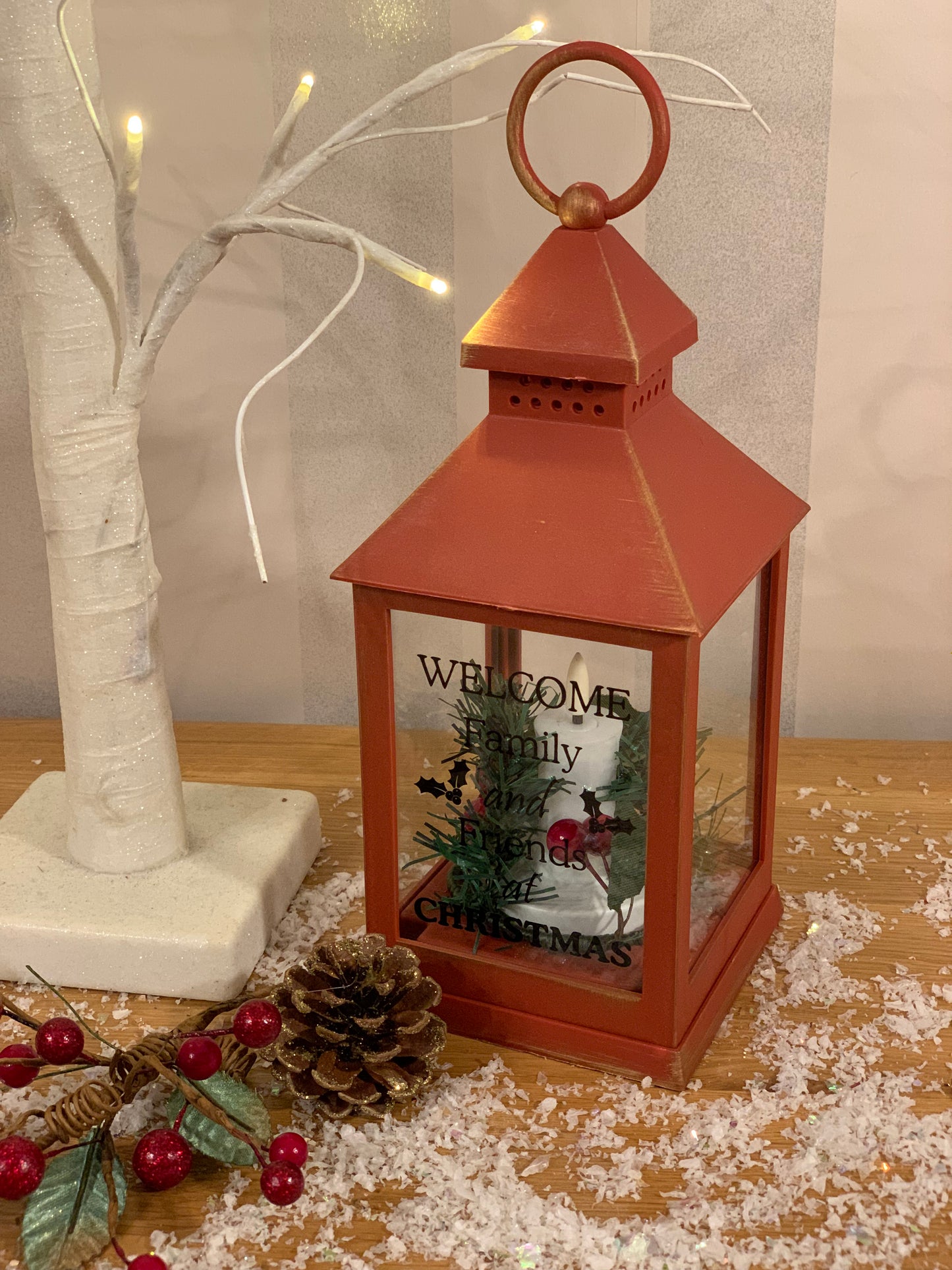 Christmas LED Flame Red Message Lantern