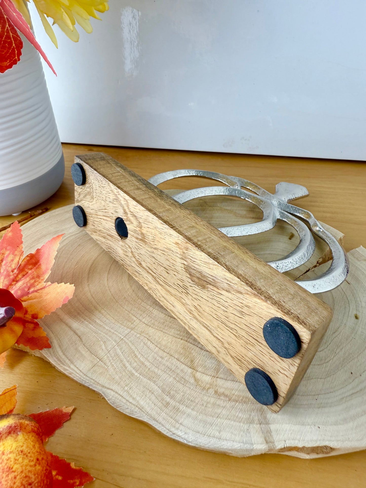 Wooden Base Silver Pumpkin