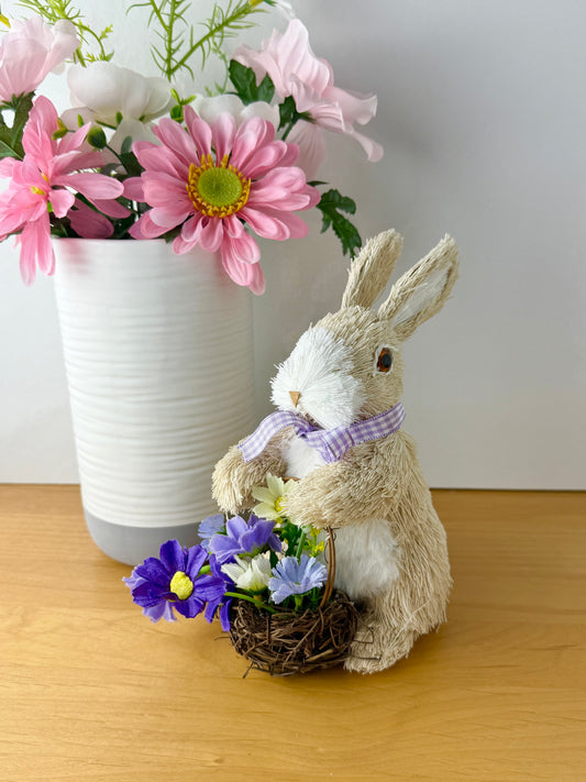 Rattan Rabbit with flower basket - (LAST ONE)