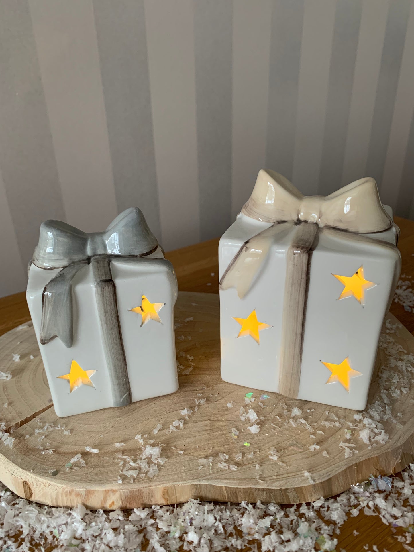 Grey & White Christmas LED Parcel - Small & Large