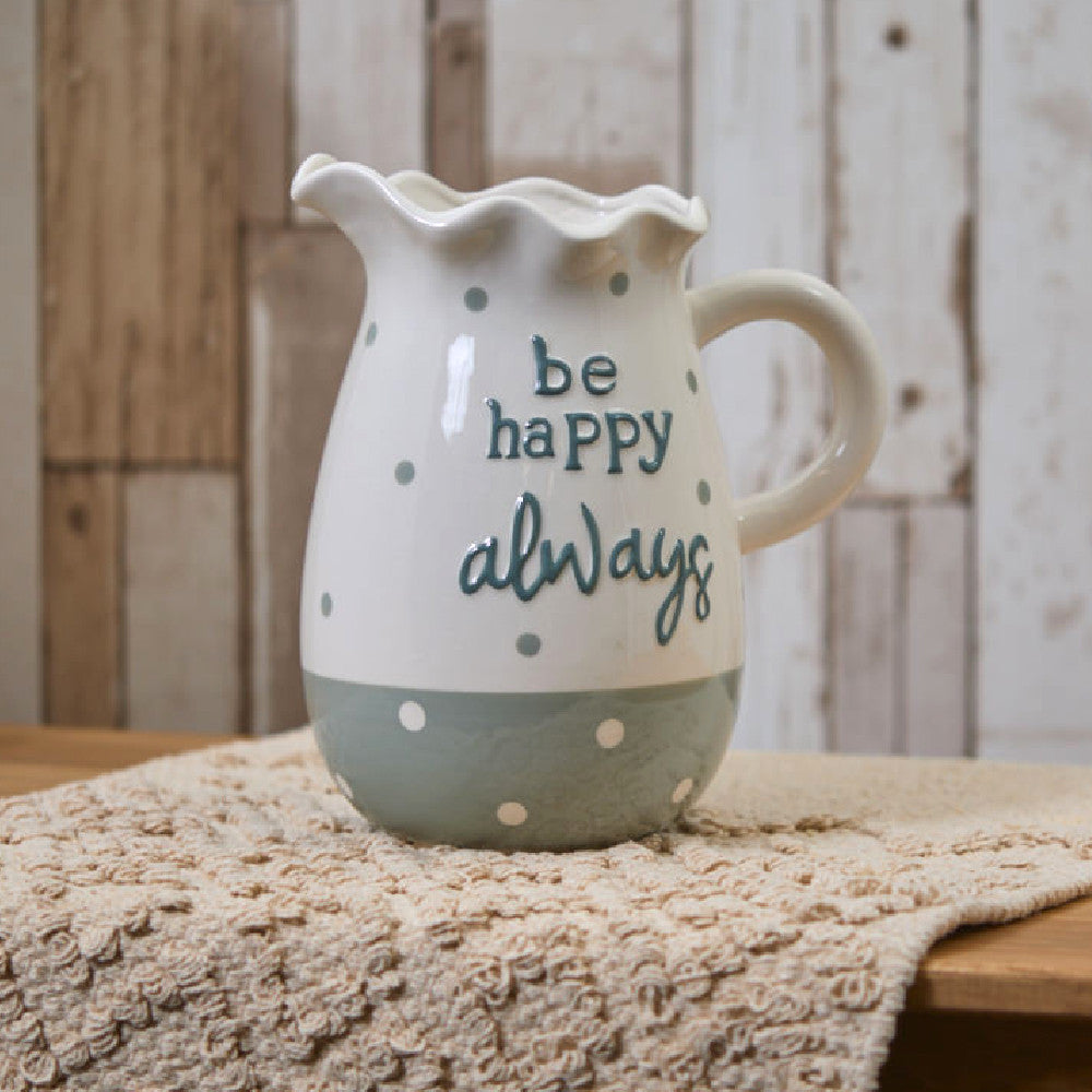 Be Happy Fluted Jug - Grey & White Spot