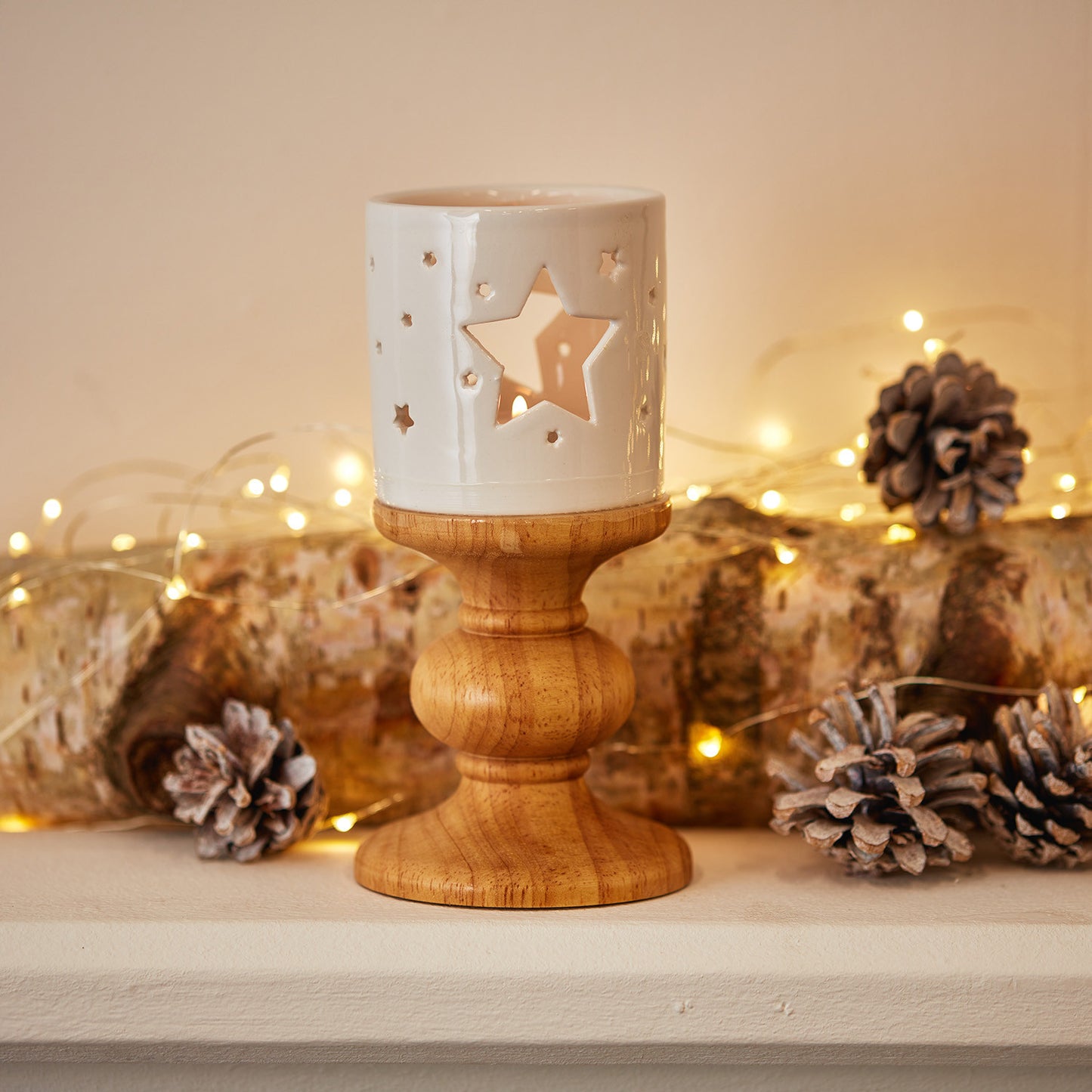 Mango Wood & Ceramic Candle Holder (LAST ONE)