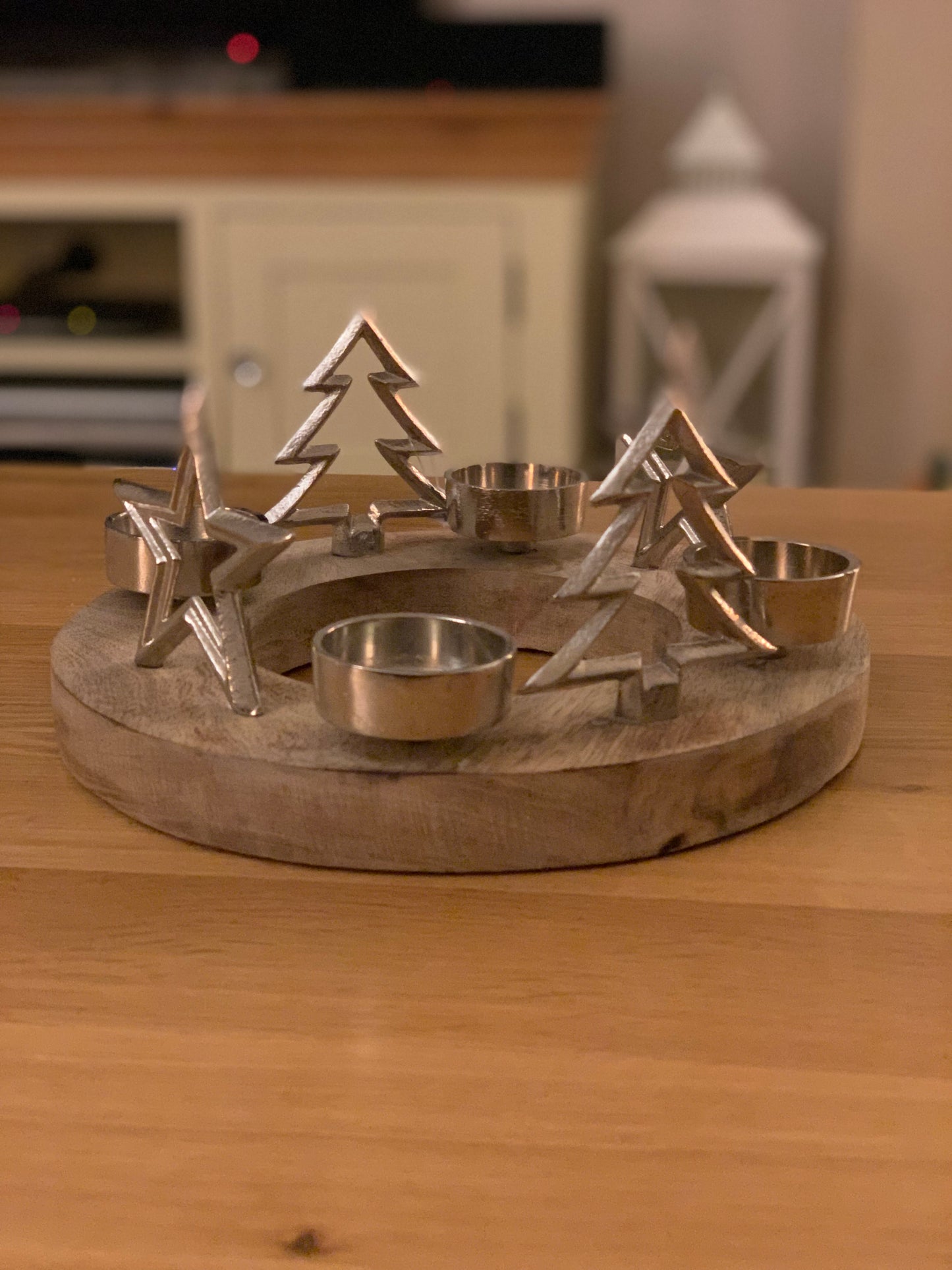 Silver Tree And Star Tealight Centrepiece