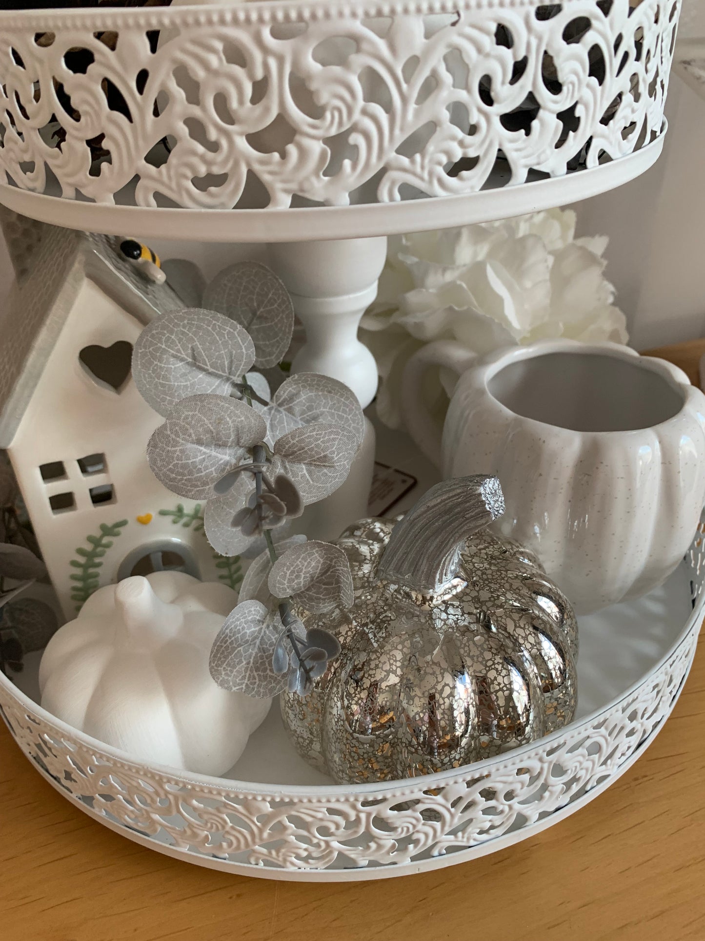 Silver LED Glass Pumpkin Lantern -Small