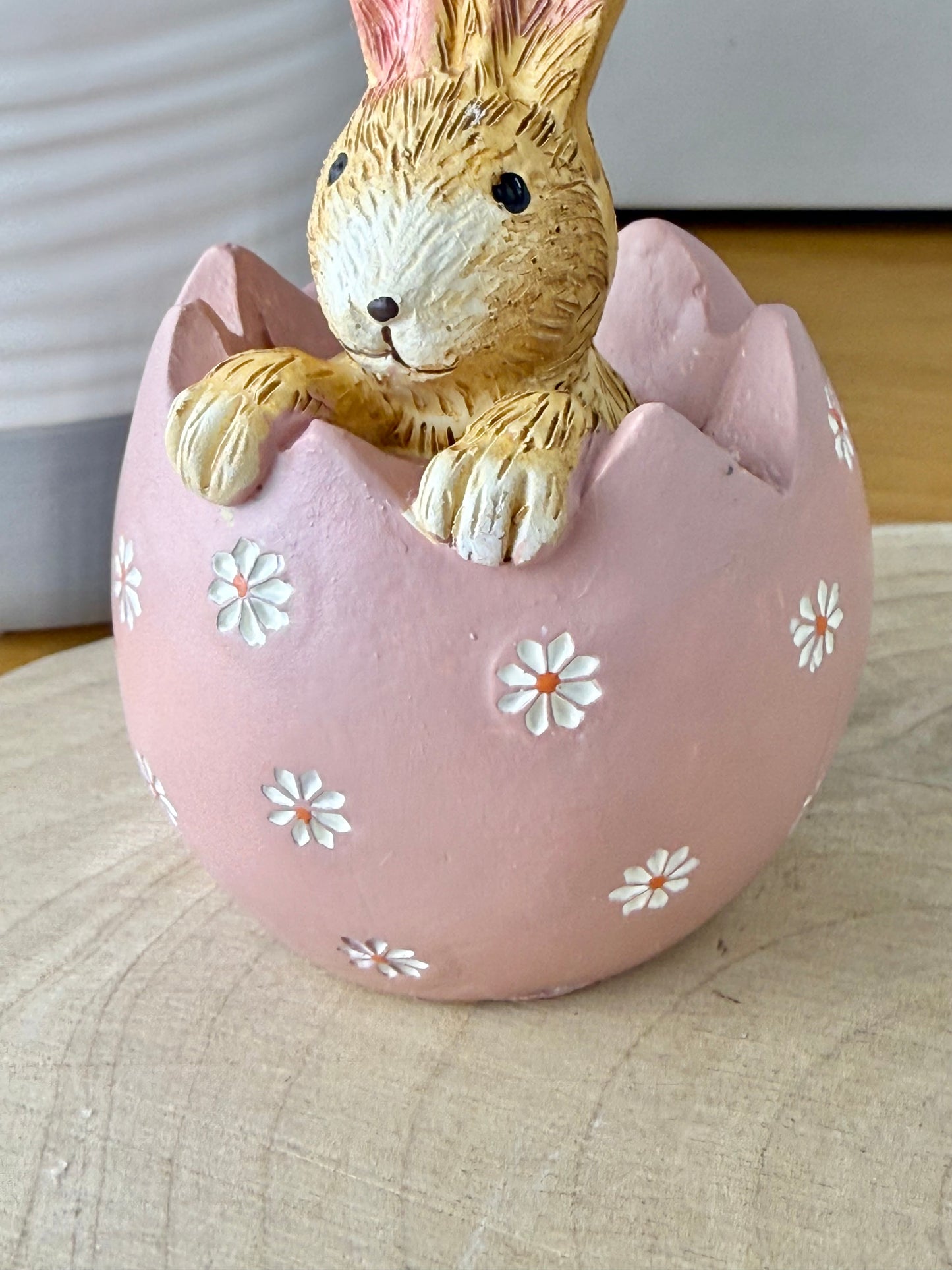 Jasper Rabbit sitting inside a pink daisy egg