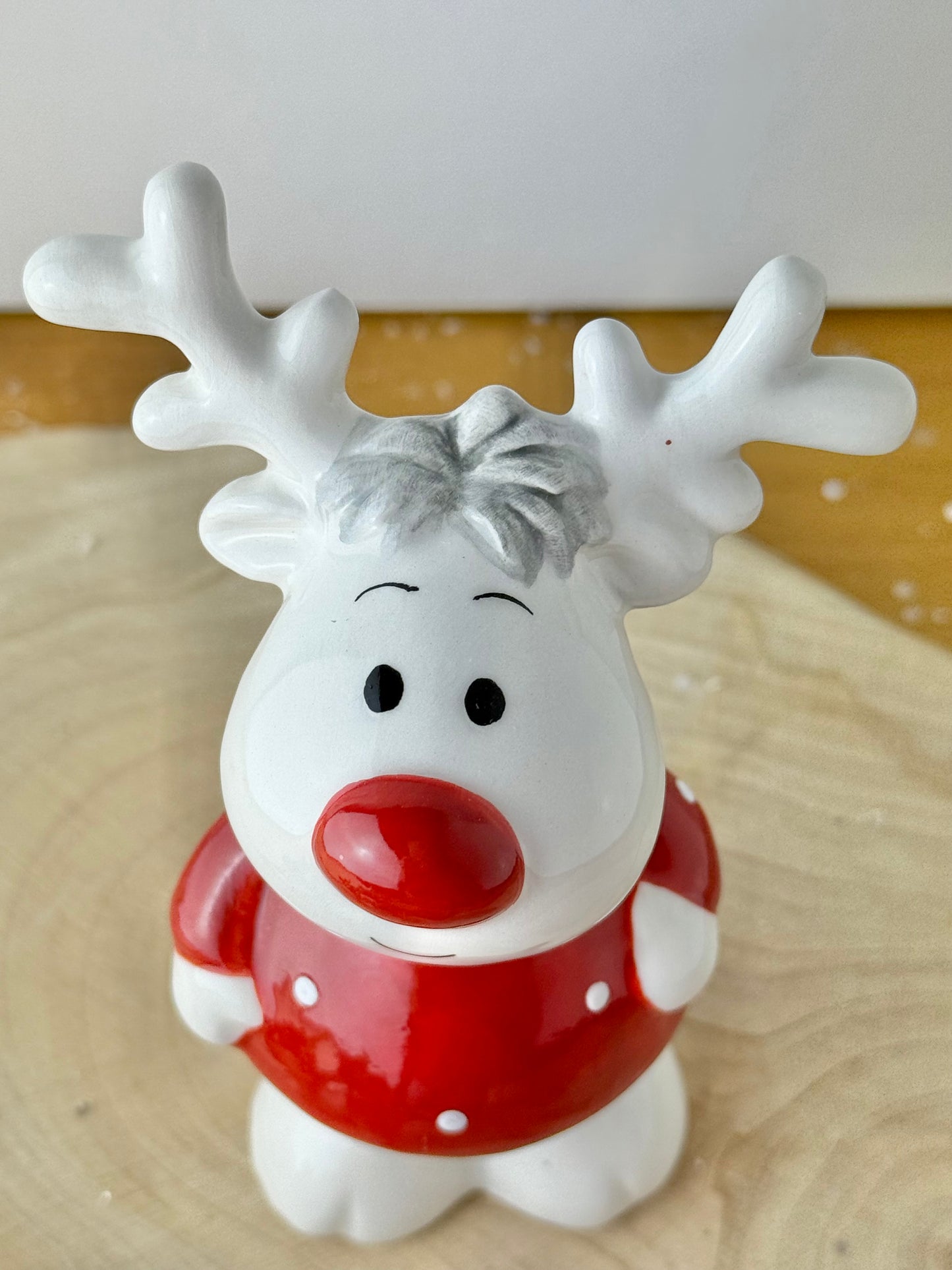 Jolly Ceramic Red & White Reindeer