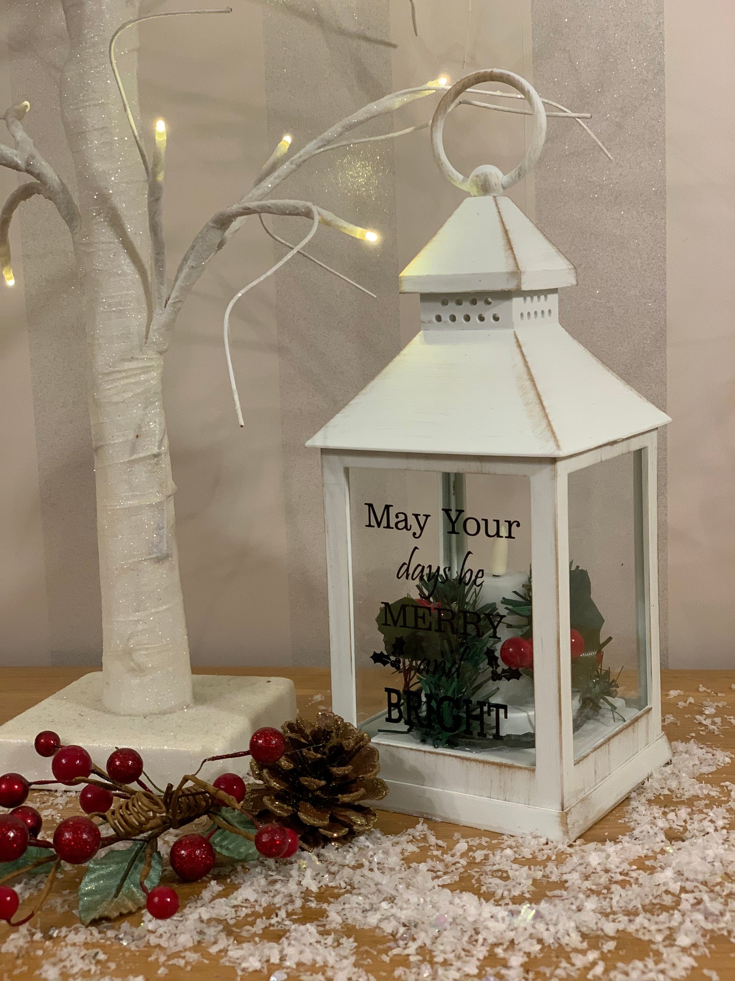 Christmas LED Flame White Message Lantern