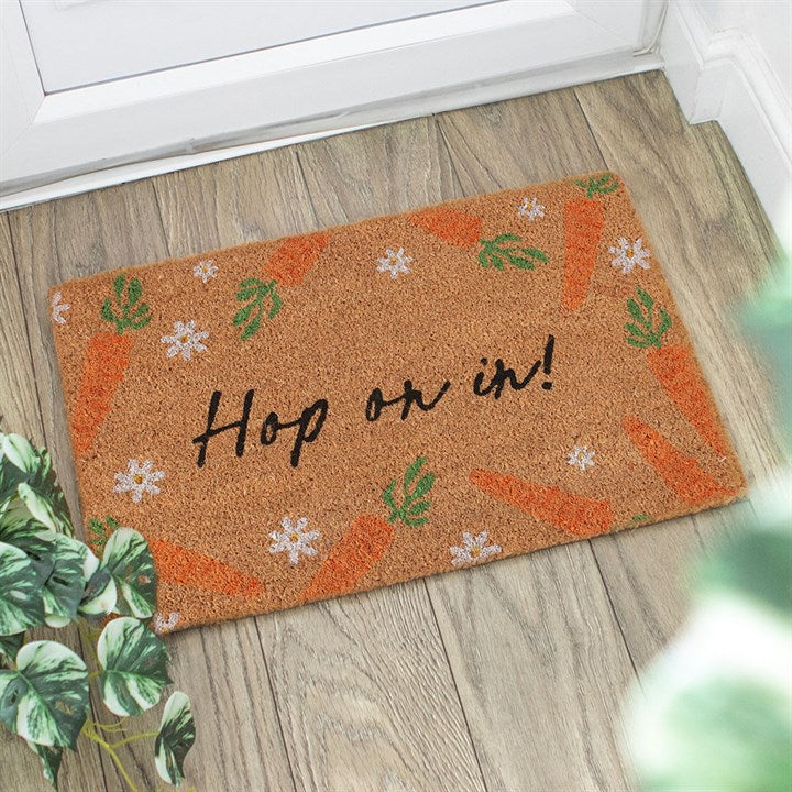 Hop on In Spring Door Mat
