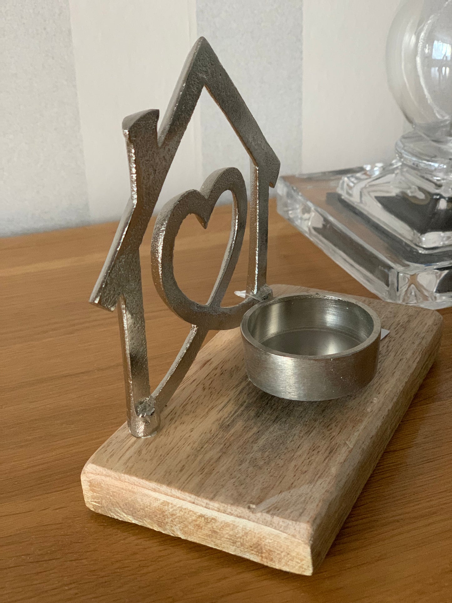 Silver Heart House Tealight Holder