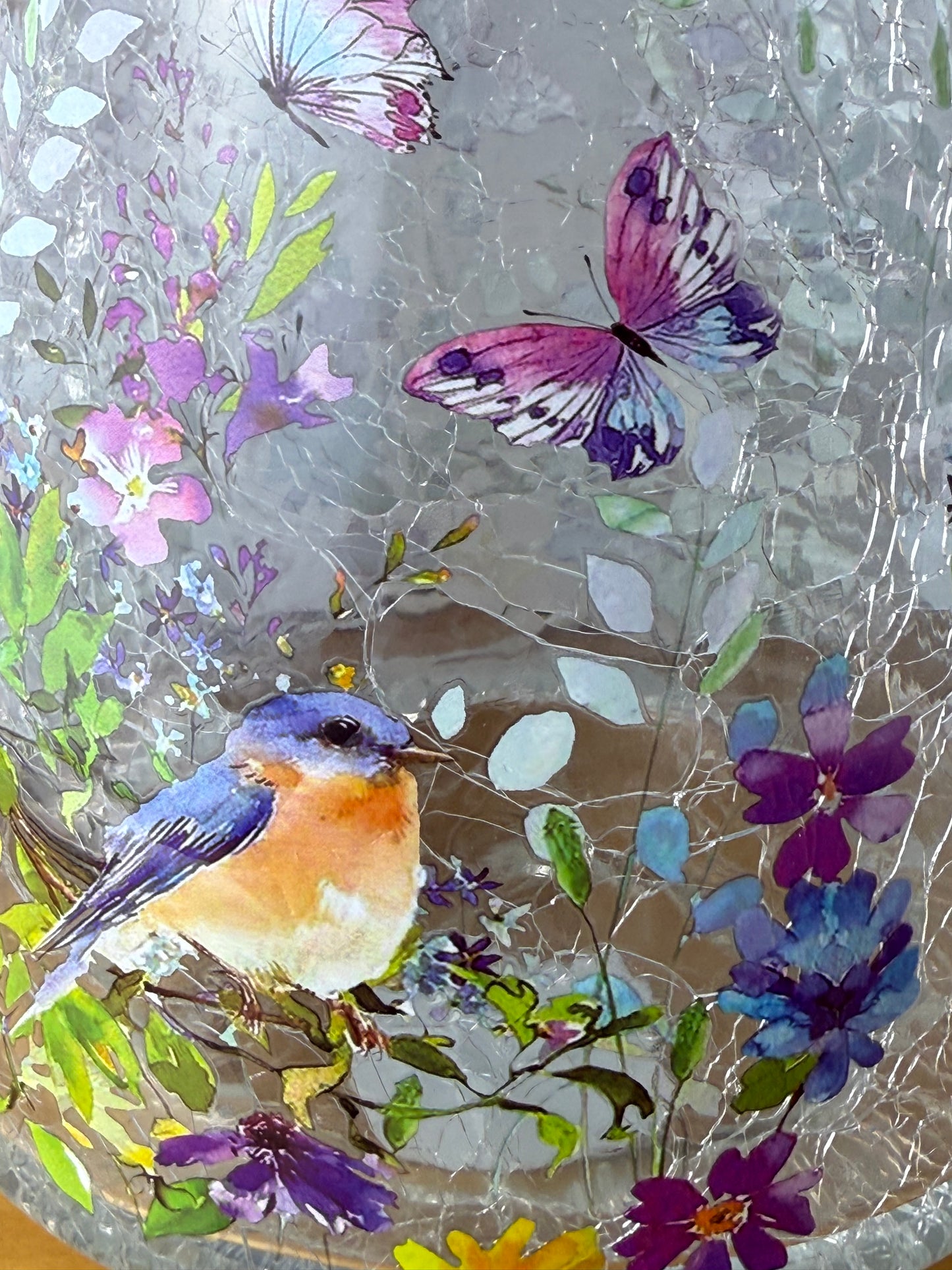 Floral Bird Hurricane Glass Vase - large