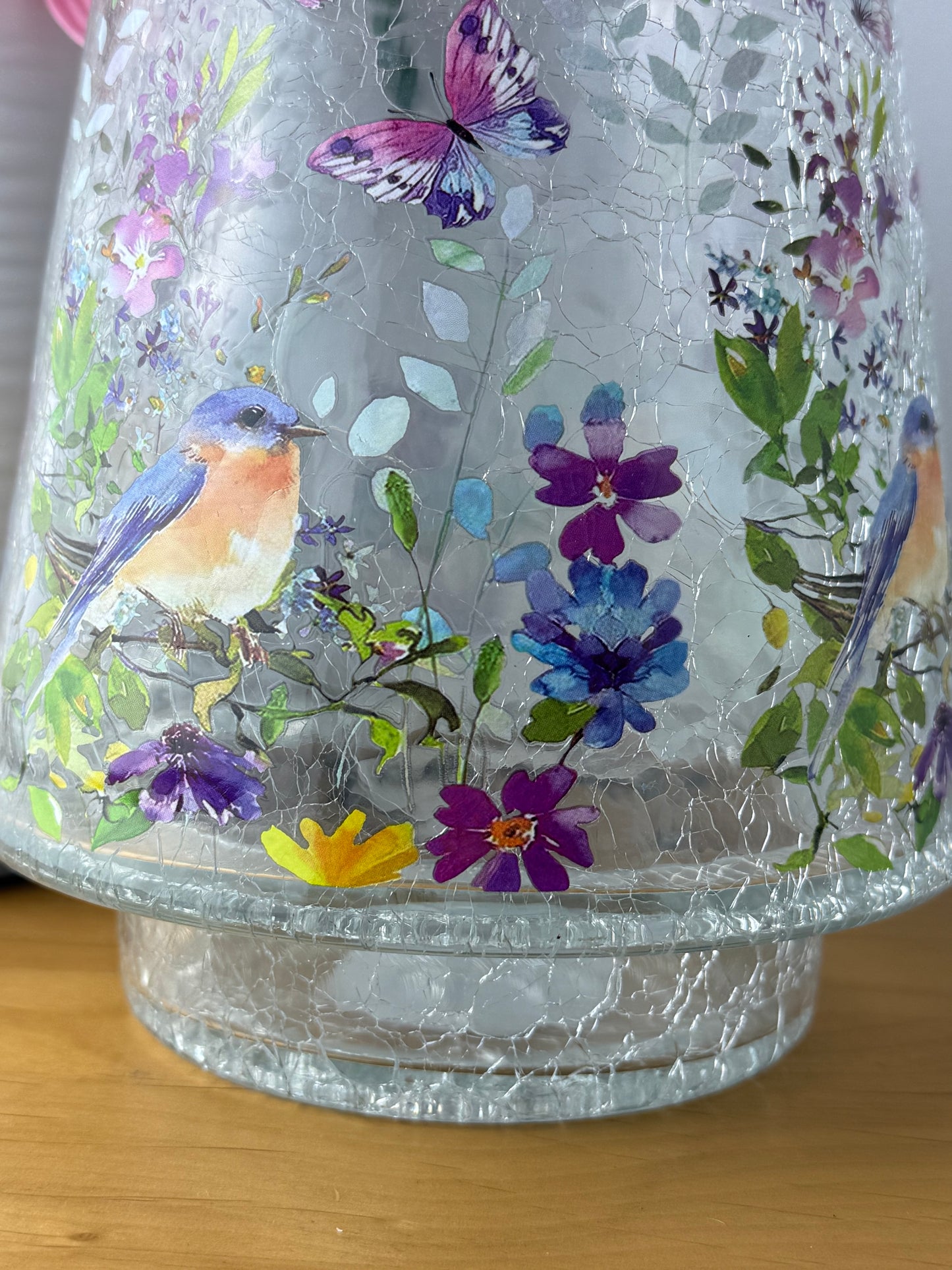 Floral Bird Hurricane Glass Vase - large