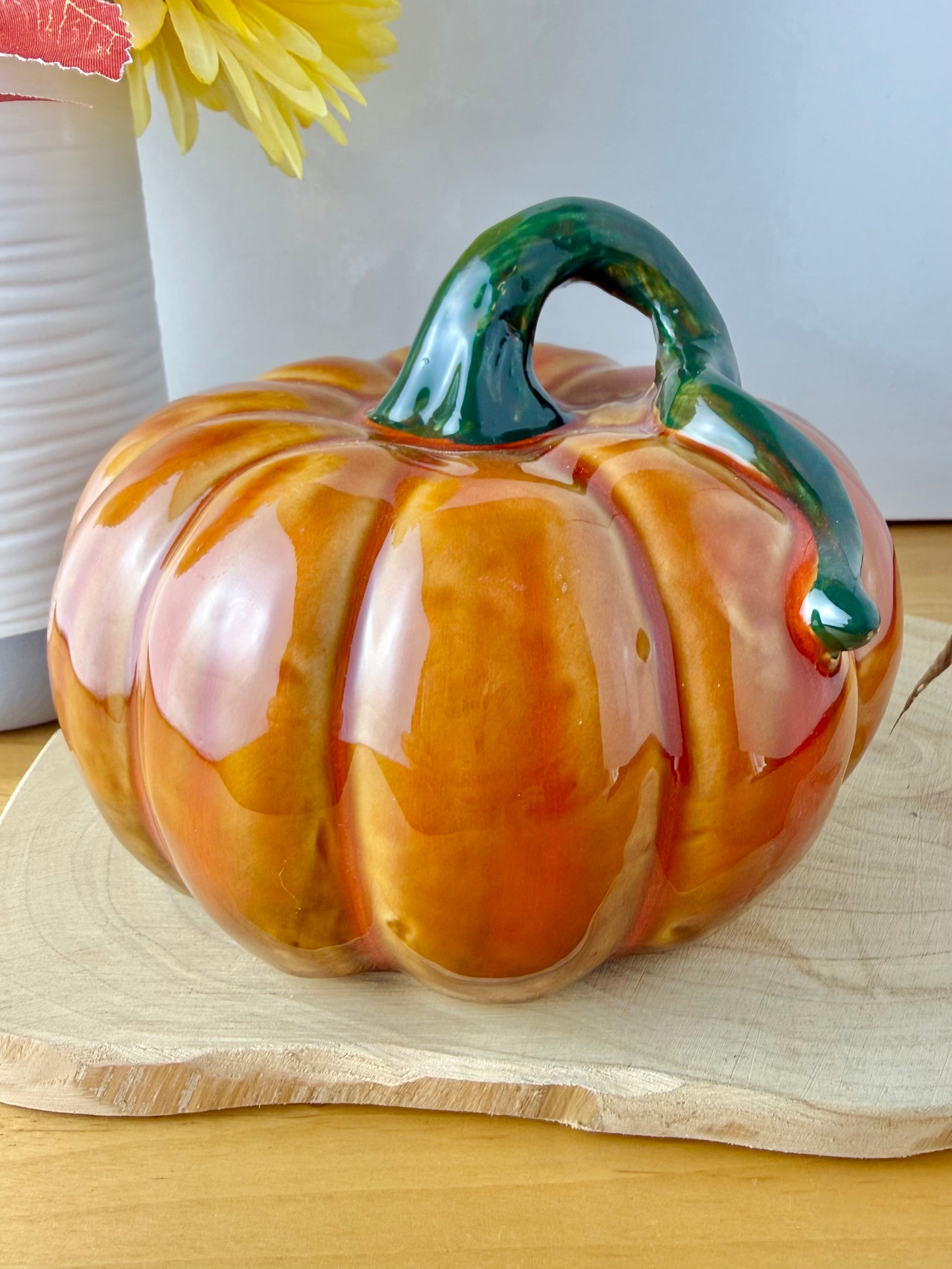 Orange Pumpkin with decorative Green stalk