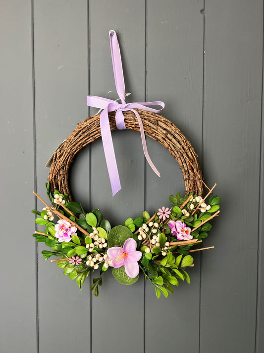 Purple Floral and Greenery Spring Wreath