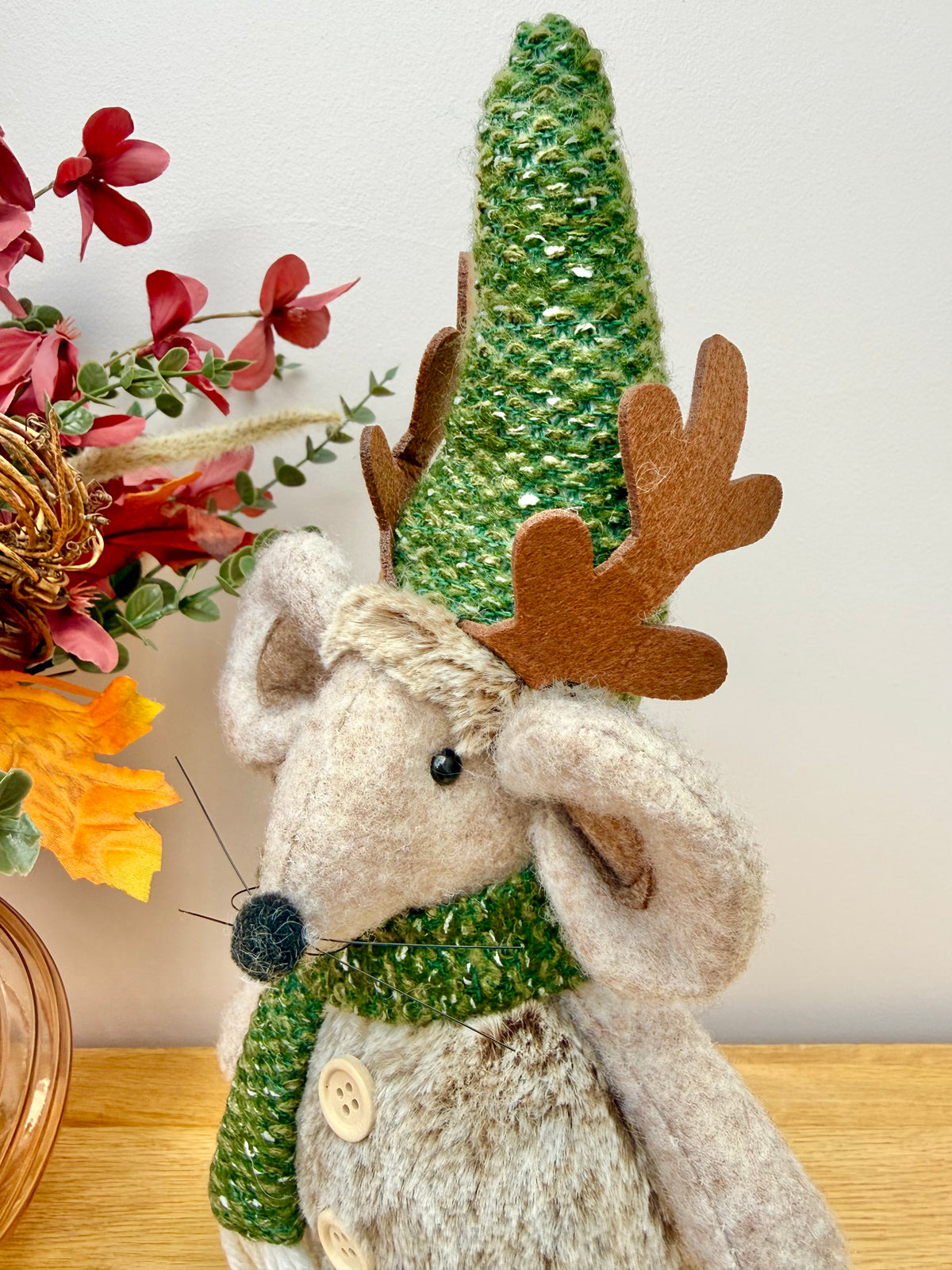 Christmas Fabric Mouse with Antlers - Standing or Sitting