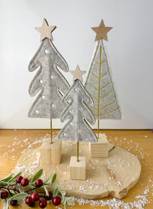 Felt Christmas Trees Grey & Gold
