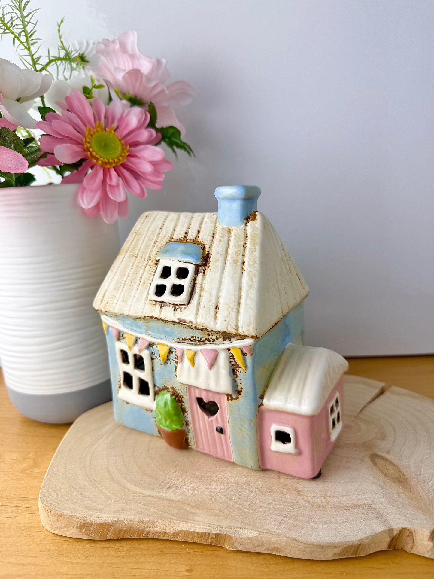 Village Pottery Blue Garden Cottage Tea Light Holder