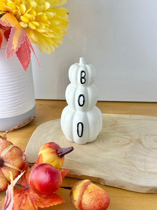 3 Tier Boo Pumpkin Stack - White
