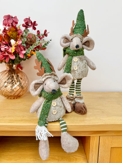 Christmas Fabric Mouse with Antlers - Standing or Sitting