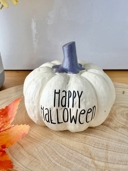 Happy Halloween Cream Pumpkin with grey stalk