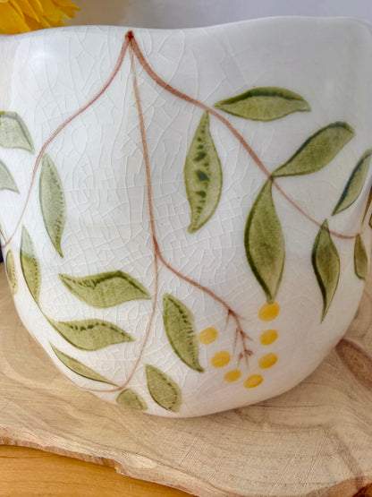 Hand Painted Green Leaf Round Planter