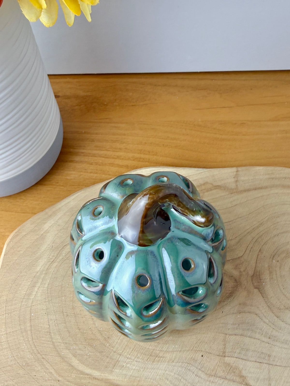 Light up Green ceramic pumpkin