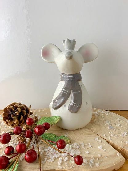 White Ceramic Mouse with crown & scarf