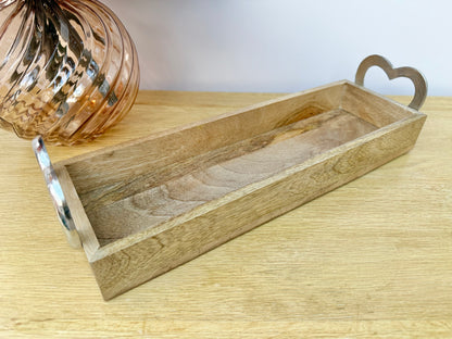 Wooden Trays with Silver heart handles - 2 sizes