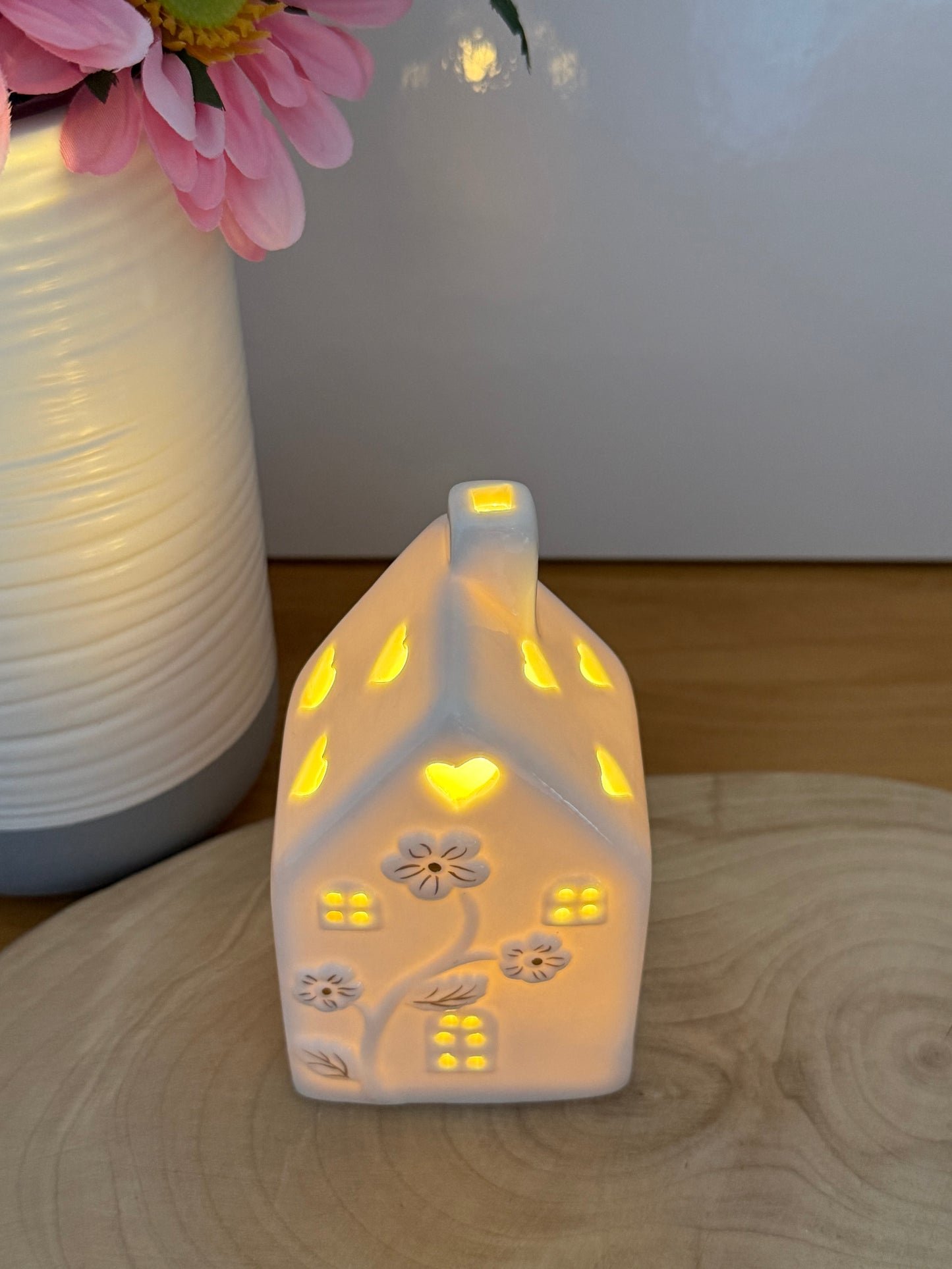 White LED Flower House with gold detail