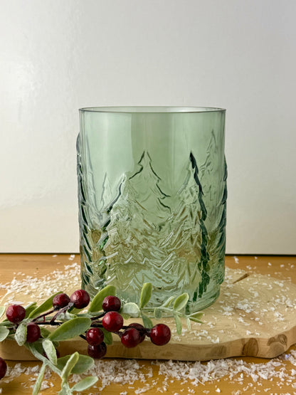 Christmas Green Glass Tree Candle Holder